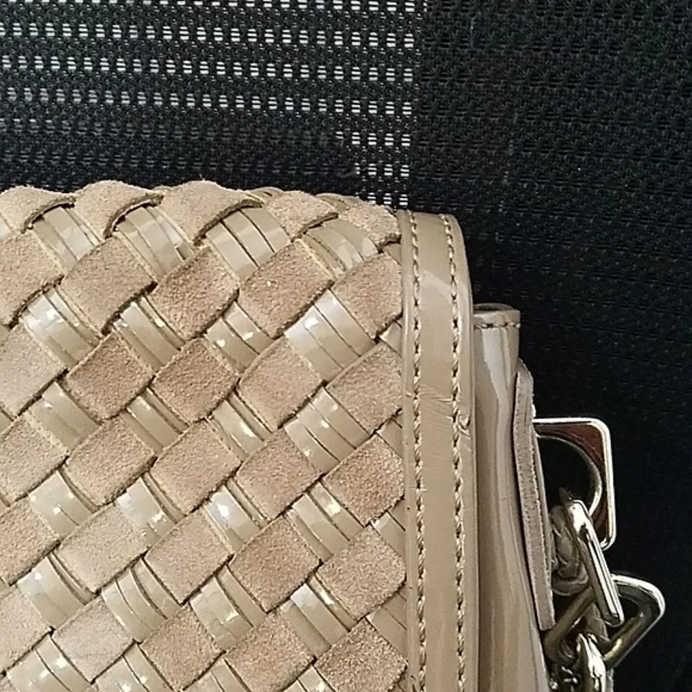 Cole Haan Patent Leather Nude Woven Heritage weave messenger flap Shoulder Bag